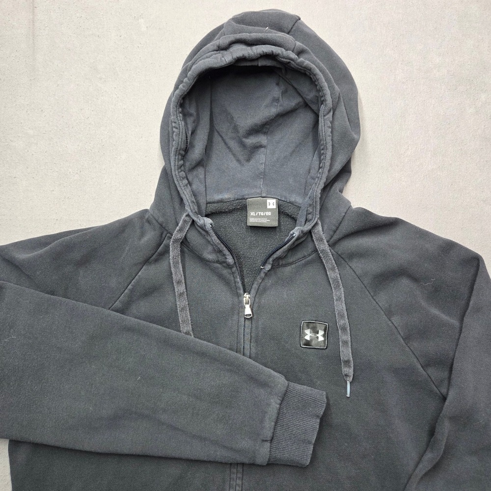 Under Armour Hoodie Mens XL Black Fleece Full Zip Raglan Sleeve Logo Patch